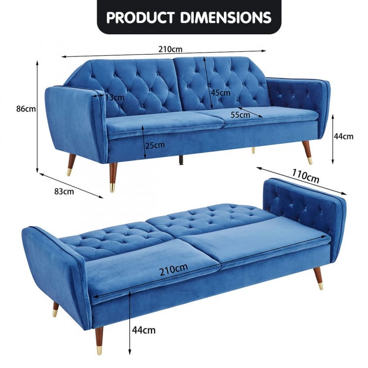 Sarantino Faux Velvet Sofa Bed Couch Furniture Lounge Suite Futon Blue image 10