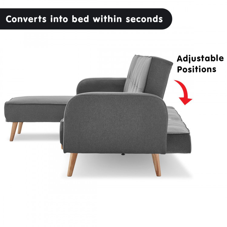 Sarantino 3-Seater Wood Corner Sofa Bed Lounge Chaise Couch Dark Grey image 4