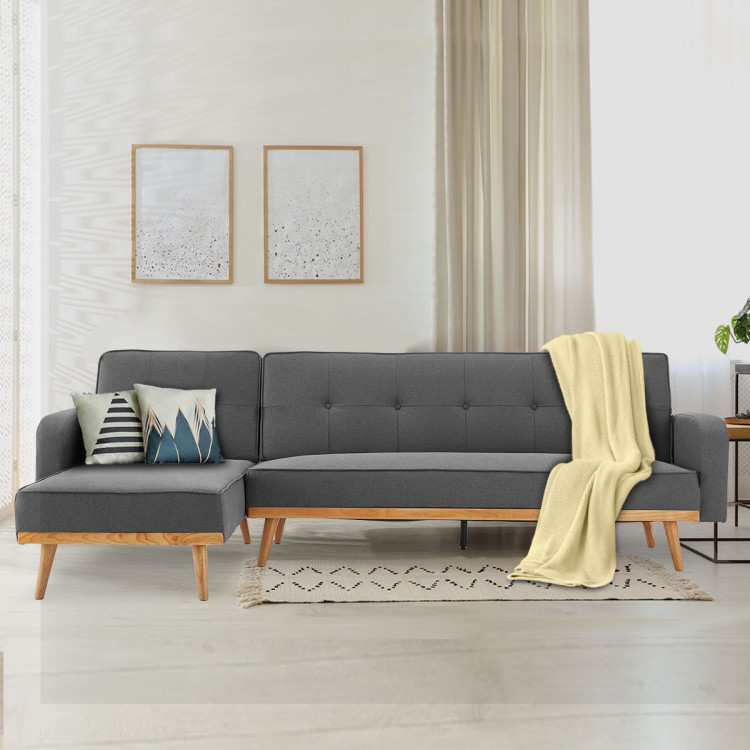 Sarantino 3-Seater Wood Corner Sofa Bed Lounge Chaise Couch Dark Grey image 13