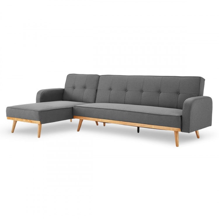 Sarantino 3-Seater Wood Corner Sofa Bed Lounge Chaise Couch Dark Grey image 5