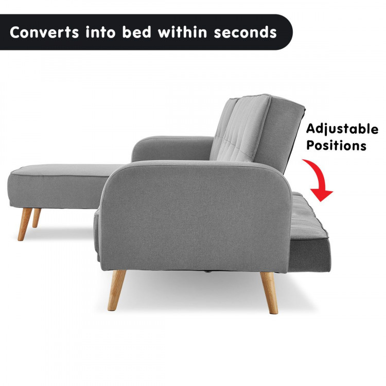 Sarantino 3-Seater Wooden Corner Bed Lounge Chaise Sofa - Light Grey image 4
