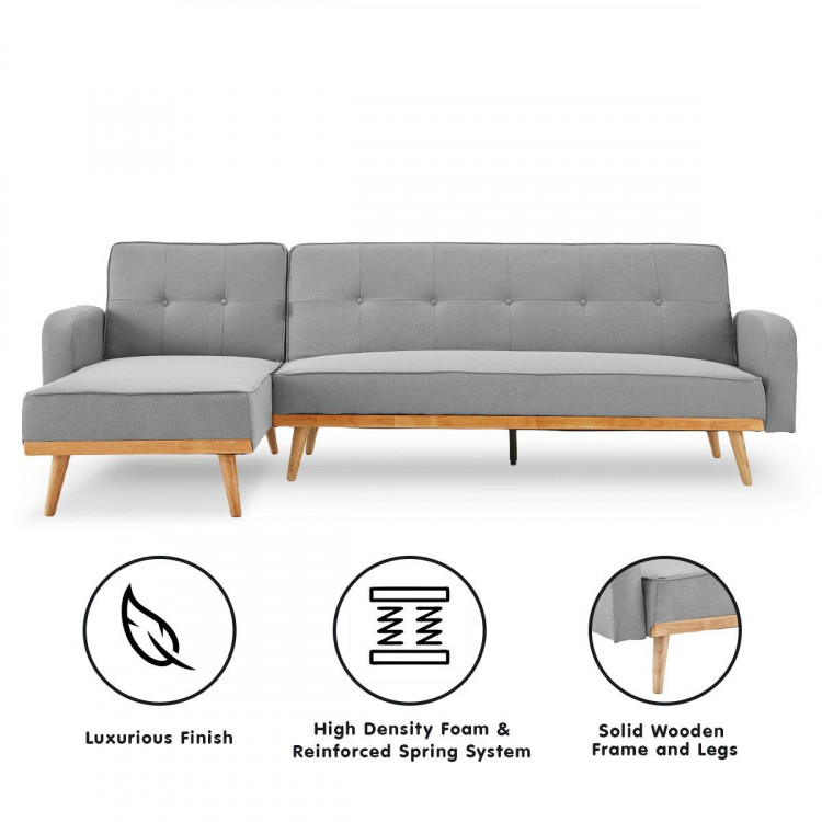 Sarantino 3-Seater Wooden Corner Bed Lounge Chaise Sofa - Light Grey image 3