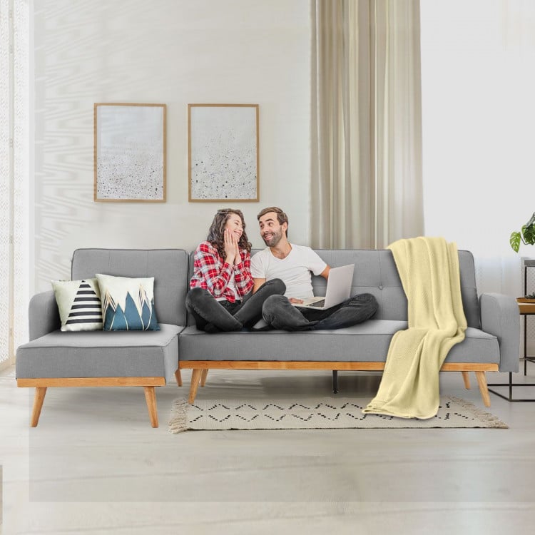 Sarantino 3-Seater Wooden Corner Bed Lounge Chaise Sofa - Light Grey image 13
