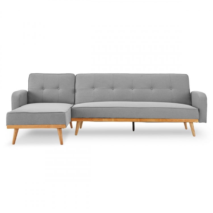 Sarantino 3-Seater Wooden Corner Bed Lounge Chaise Sofa - Light Grey image 2