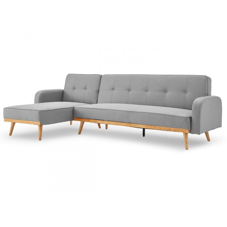 Sarantino 3-Seater Wooden Corner Bed Lounge Chaise Sofa - Light Grey image 5