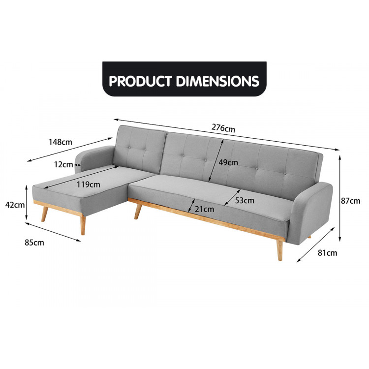 Sarantino 3-Seater Wooden Corner Bed Lounge Chaise Sofa - Light Grey image 10
