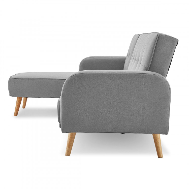Sarantino 3-Seater Wooden Corner Bed Lounge Chaise Sofa - Light Grey image 6