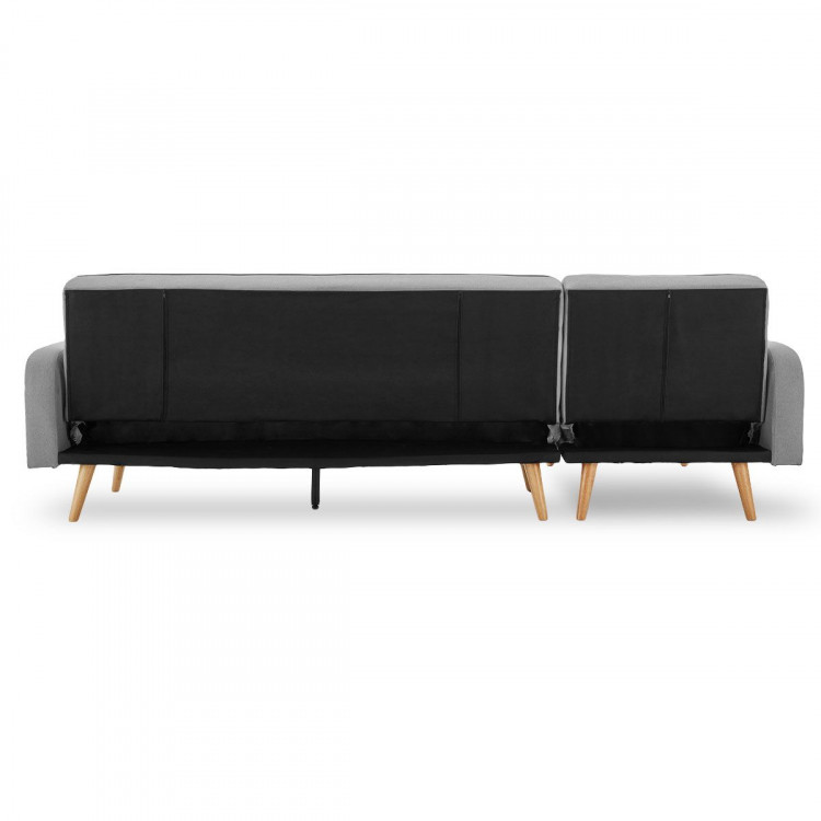 Sarantino 3-Seater Wooden Corner Bed Lounge Chaise Sofa - Light Grey image 7