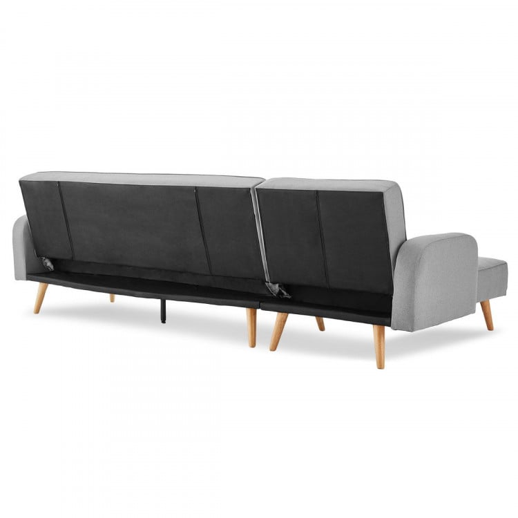 Sarantino 3-Seater Wooden Corner Bed Lounge Chaise Sofa - Light Grey image 8