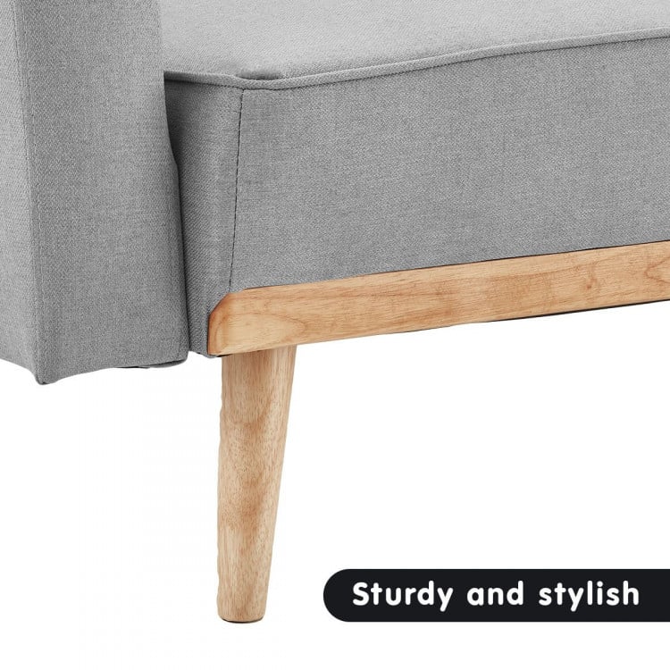 Sarantino 3-Seater Wooden Corner Bed Lounge Chaise Sofa - Light Grey image 11