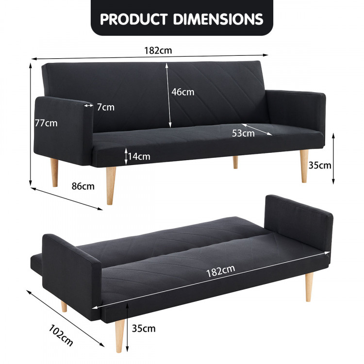Sarantino 3 Seater Modular Linen Fabric Sofa Bed Couch Armrest Black image 10