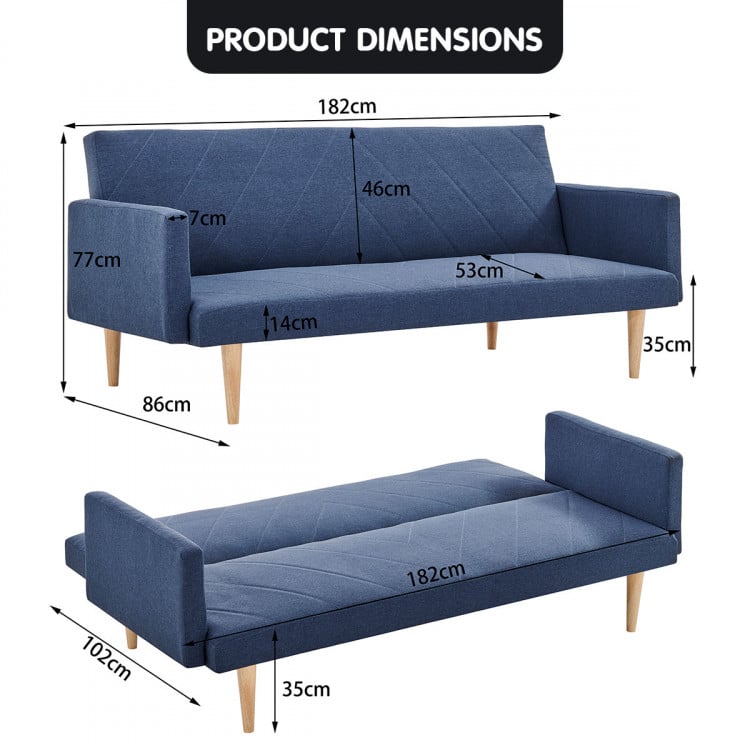 Sarantino 3 Seater Modular Linen Fabric Sofa Bed Couch Armrest Blue image 10