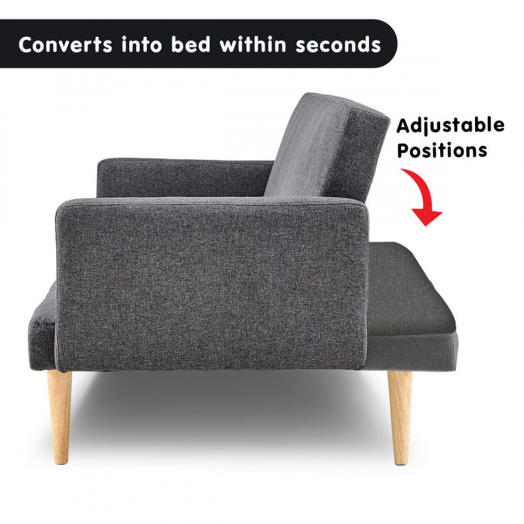 Sarantino 3 Seater Modular Linen Fabric Sofa Bed Couch Dark Grey image 4