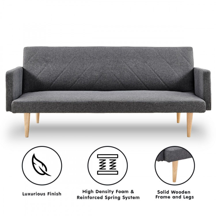 Sarantino 3 Seater Modular Linen Fabric Sofa Bed Couch Dark Grey image 3