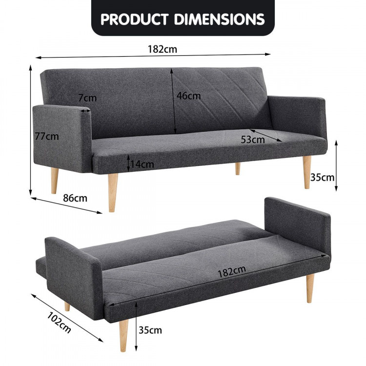 Sarantino 3 Seater Modular Linen Fabric Sofa Bed Couch Dark Grey image 11
