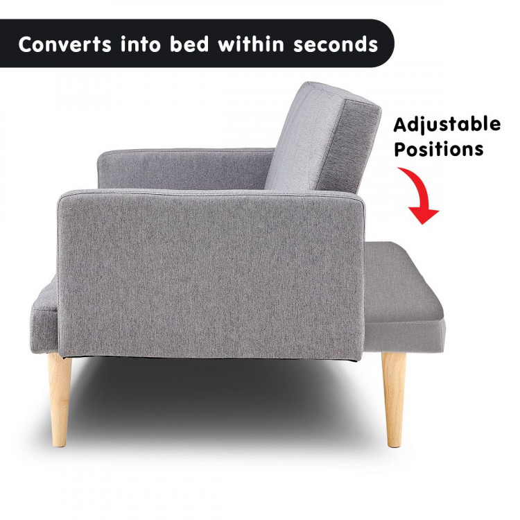 Sarantino 3 Seater Modular Linen Fabric Sofa Bed Couch Light Grey image 4