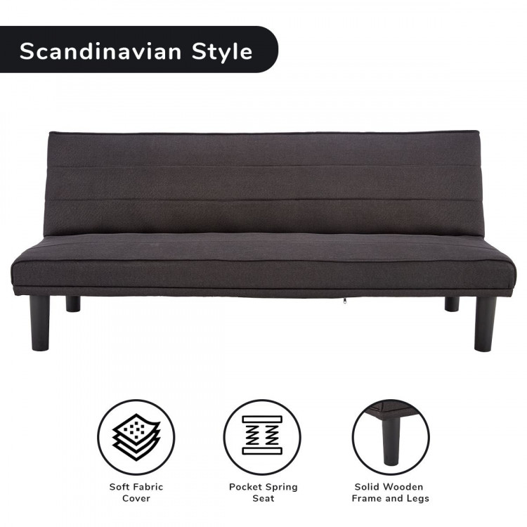 Sarantino 3 Seater M 2620 Modular Linen Sofa Bed Couch - Black image 3