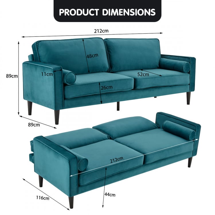 Sarantino Faux Velvet Sofa Bed Couch Furniture Lounge Suite Seat Blue image 13