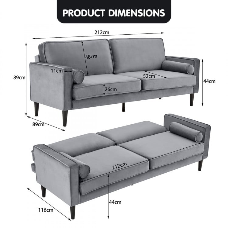 Sarantino Faux Velvet Sofa Bed Couch Furniture Lounge Suite Seat Grey image 13