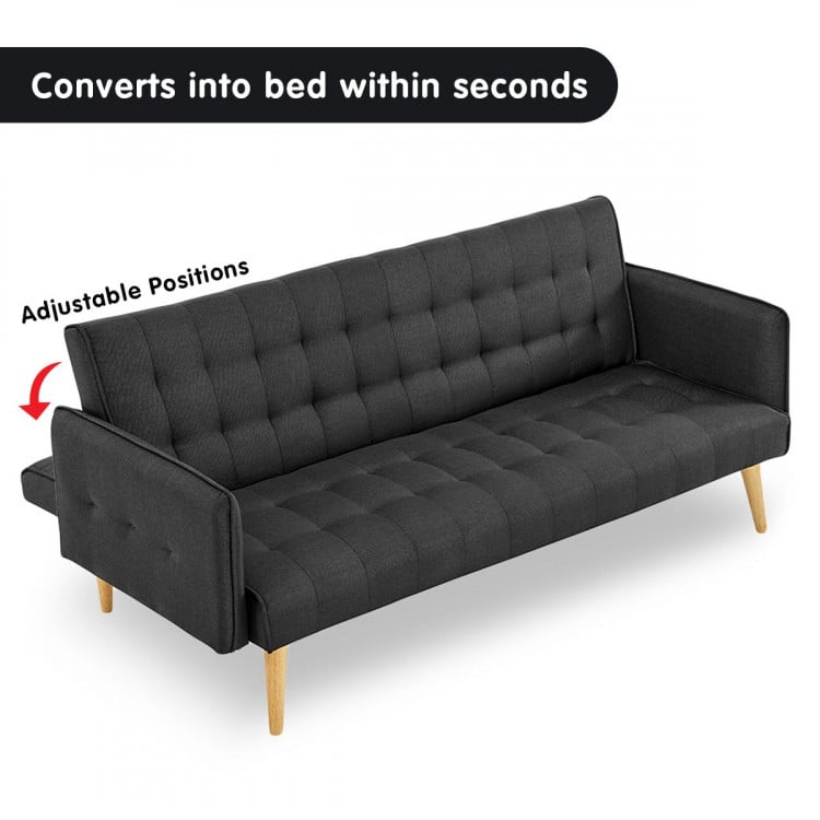 Sarantino 3 Seater Modular Linen Fabric Sofa Bed Couch - Black image 9