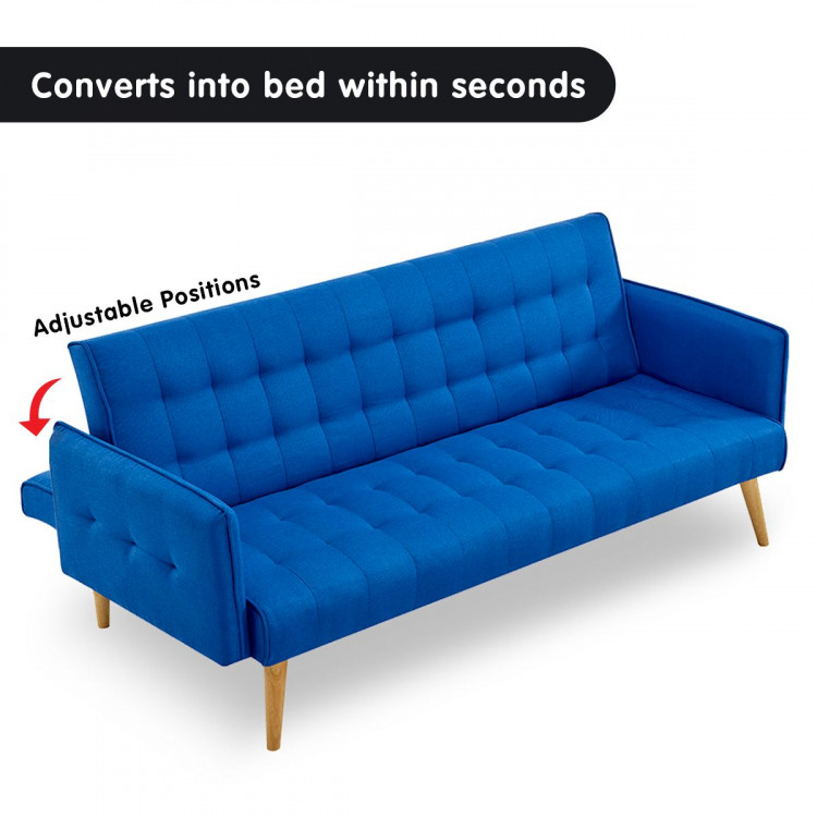 Sarantino 3 Seater Modular Linen Fabric Sofa Bed Couch Armrest - Blue image 10