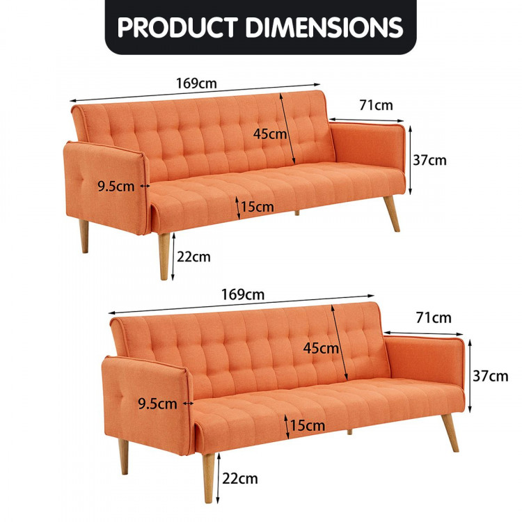 Sarantino 3 Seater Modular Linen Fabric Sofa Bed Couch Armrest Orange image 9