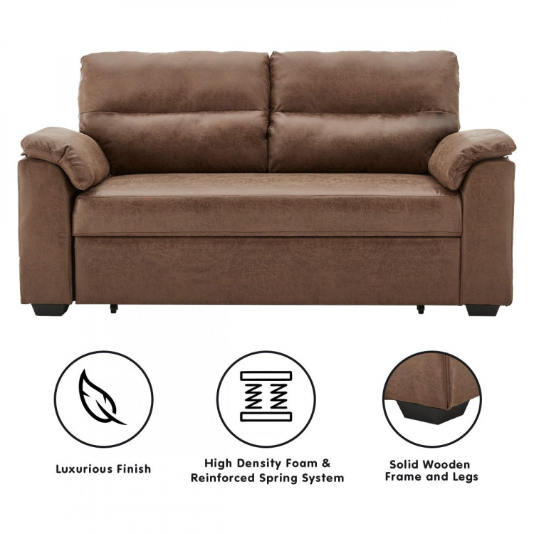 Sarantino Distressed Fabric Sofa Bed Furniture Lounge Suite Brown image 3