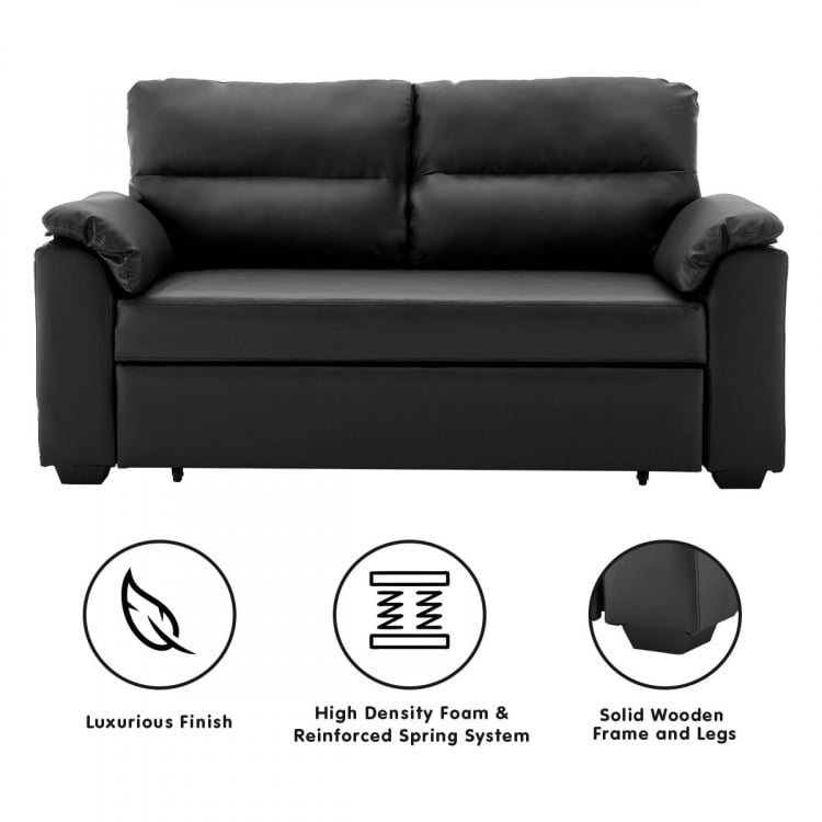 Sarantino Faux Leather Sofa Bed Couch, Sarantino 3 Seater Faux Leather Sofa Bed Couch Black