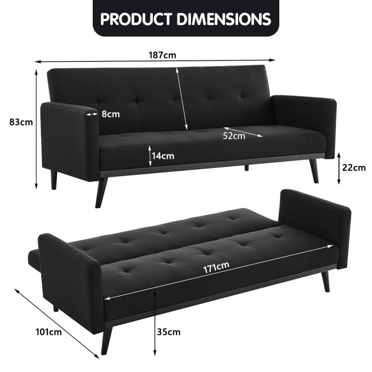 Sarantino 3 Seater Modular Linen Fabric Bed Sofa  Couch Armrest Black image 10