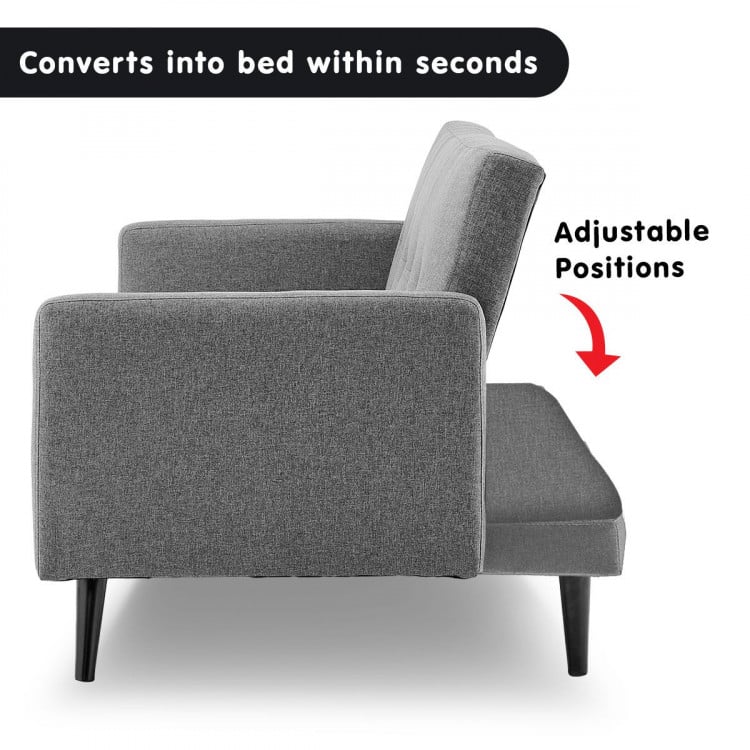 Sarantino 3 Seater Modular Linen Fabric  Bed Sofa Armrest Light Grey image 4