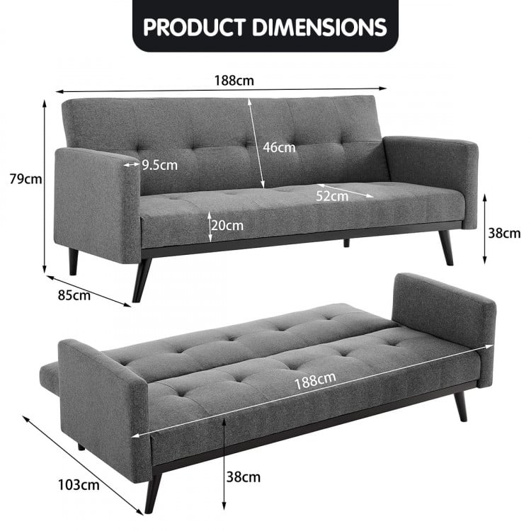 Sarantino 3 Seater Modular Linen Fabric  Bed Sofa Armrest Light Grey image 9