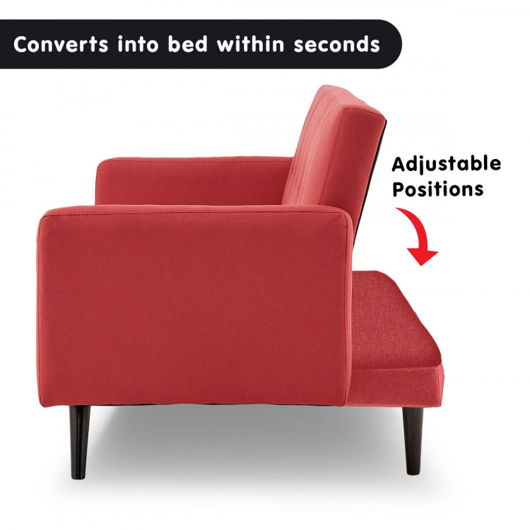 Sarantino 3 Seater Modular Linen Fabric  Bed Sofa Armrest Red image 4