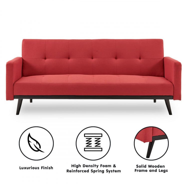 Sarantino 3 Seater Modular Linen Fabric  Bed Sofa Armrest Red image 3