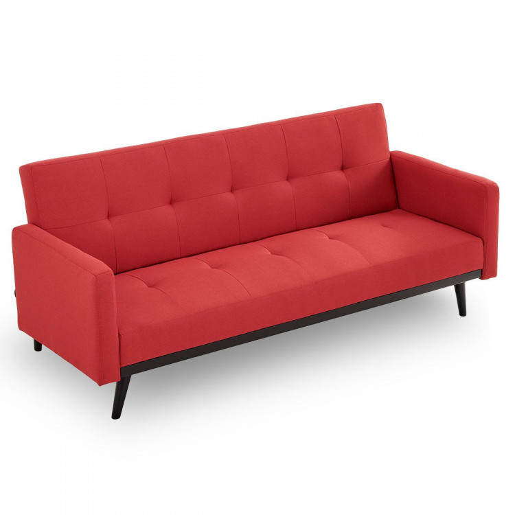 Sarantino 3 Seater Modular Linen Fabric  Bed Sofa Armrest Red image 5