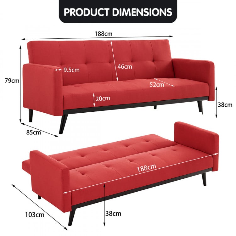 Sarantino 3 Seater Modular Linen Fabric  Bed Sofa Armrest Red image 10