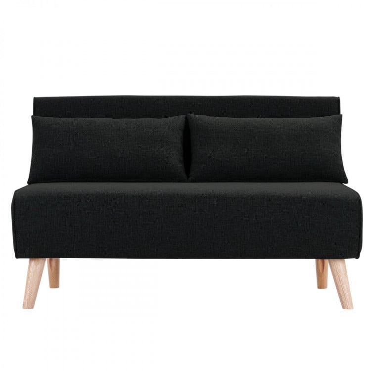 2-Seater Adjustable Sofa Bed Lounge Faux Velvet Fabric - Black image 2