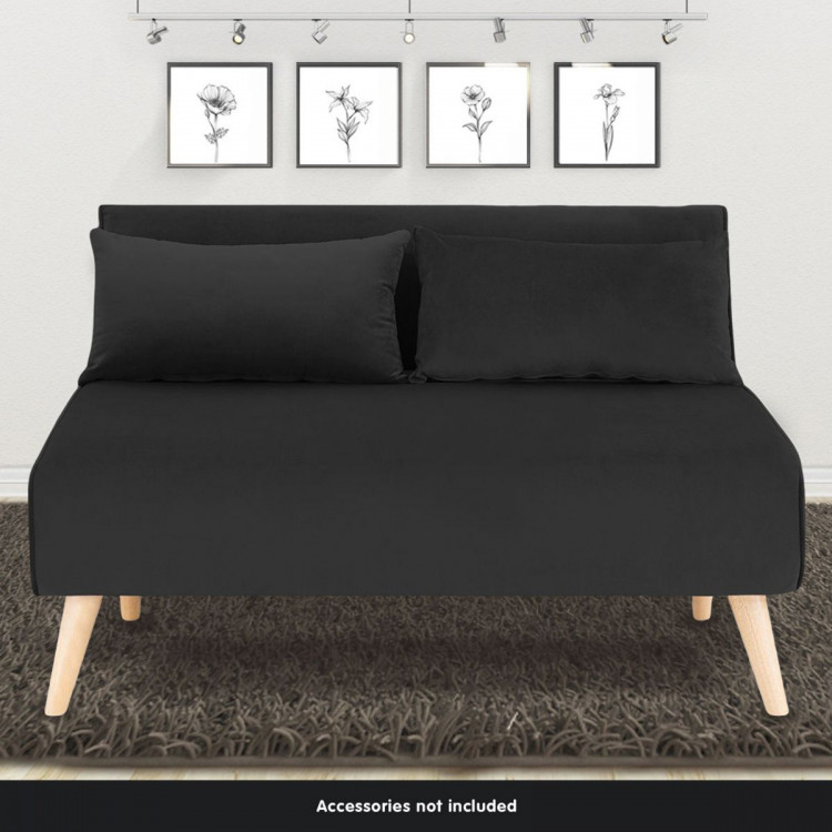 2-Seater Adjustable Sofa Bed Lounge Faux Velvet Fabric - Black image 4