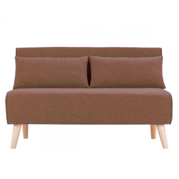 Adjustable Corner Sofa 2-Seater Lounge Linen Bed Seat - Brown image 2