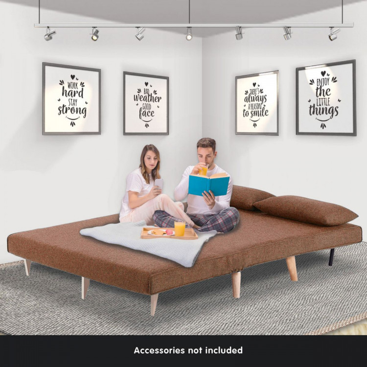 Adjustable Corner Sofa 2-Seater Lounge Linen Bed Seat - Brown image 4