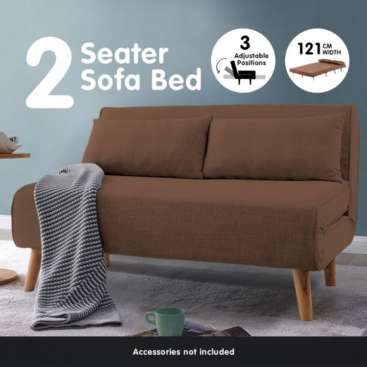 Adjustable Corner Sofa 2-Seater Lounge Linen Bed Seat - Brown image 6