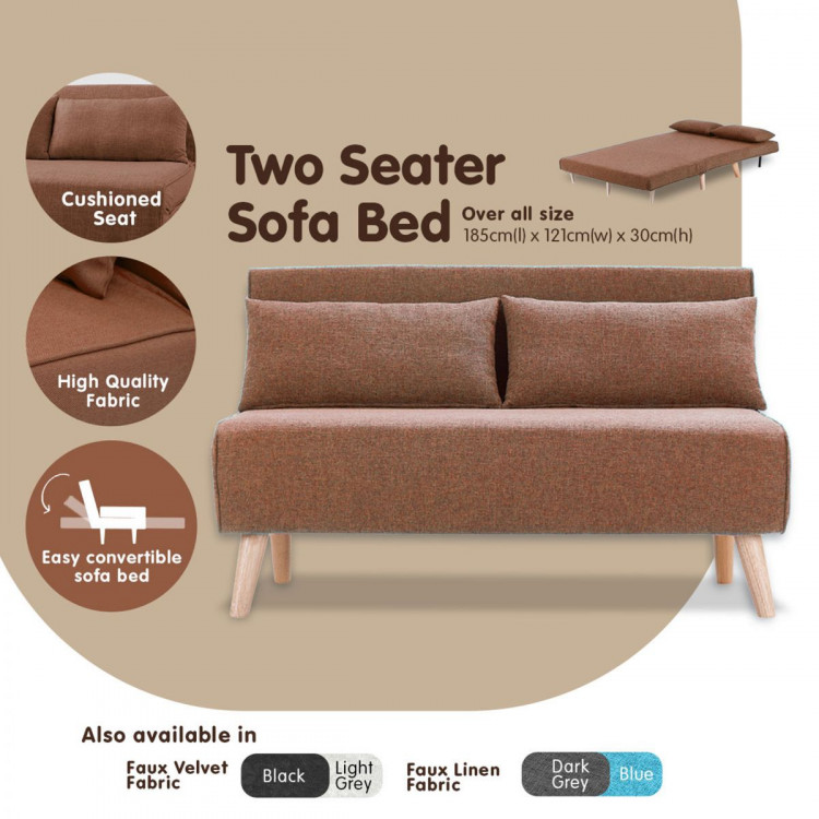Adjustable Corner Sofa 2-Seater Lounge Linen Bed Seat - Brown image 7