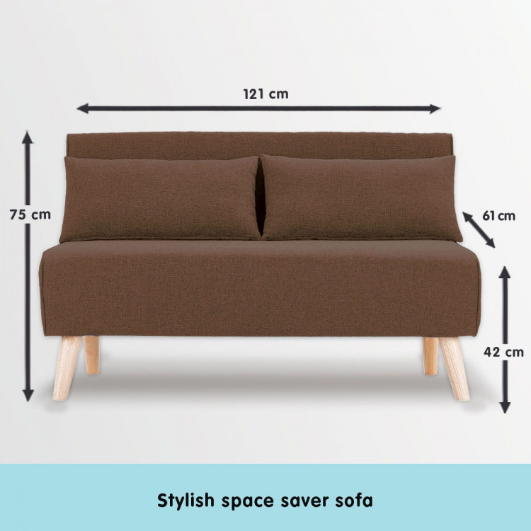 Adjustable Corner Sofa 2-Seater Lounge Linen Bed Seat - Brown image 8