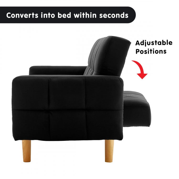 Sarantino 3 Seater Linen Fabric Sofa Bed Couch Armrest Futon Black image 5