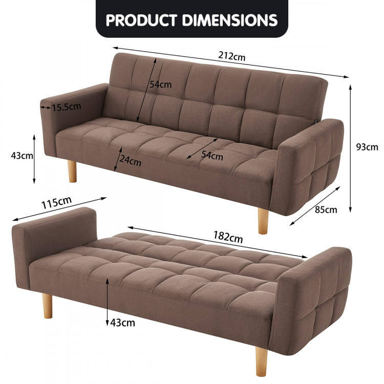 Sarantino 3 Seater Linen Fabric Sofa Bed Couch Armrest Futon Brown image 11