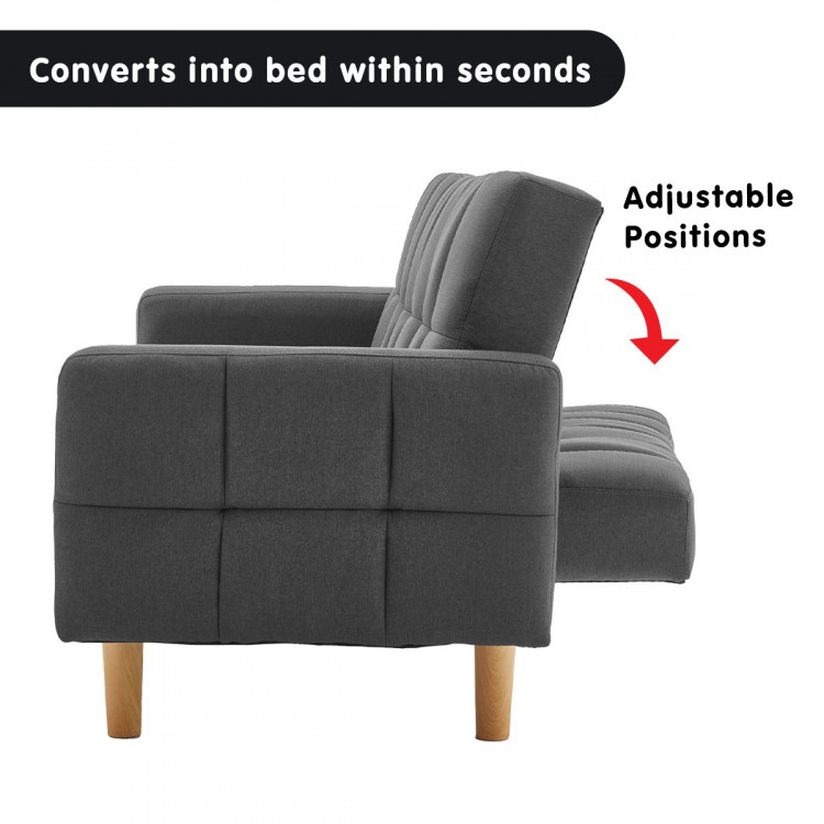 Sarantino 3 Seater Linen Fabric  Bed Sofa Armrest Futon Dark Grey image 5