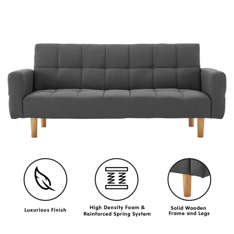 Sarantino 3 Seater Linen Fabric  Bed Sofa Armrest Futon Dark Grey image 3