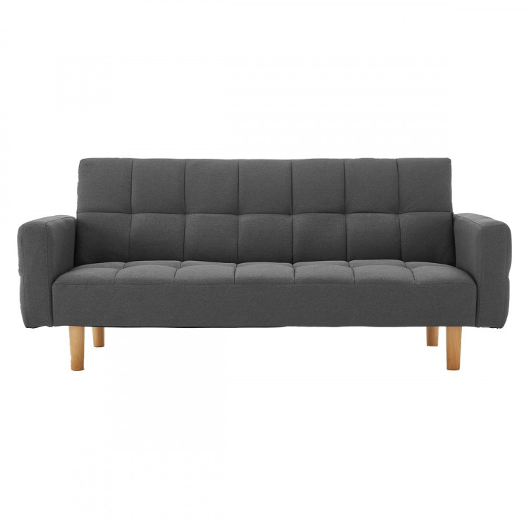 Sarantino 3 Seater Linen Fabric  Bed Sofa Armrest Futon Dark Grey image 2