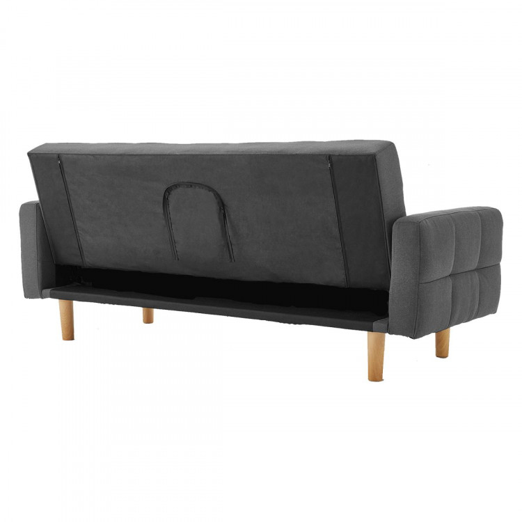 Sarantino 3 Seater Linen Fabric  Bed Sofa Armrest Futon Dark Grey image 9