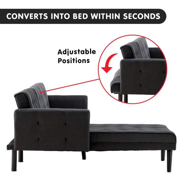 Sarantino 3-Seater Corner Wooden Sofa Bed Lounge Chaise Sofa Black image 5