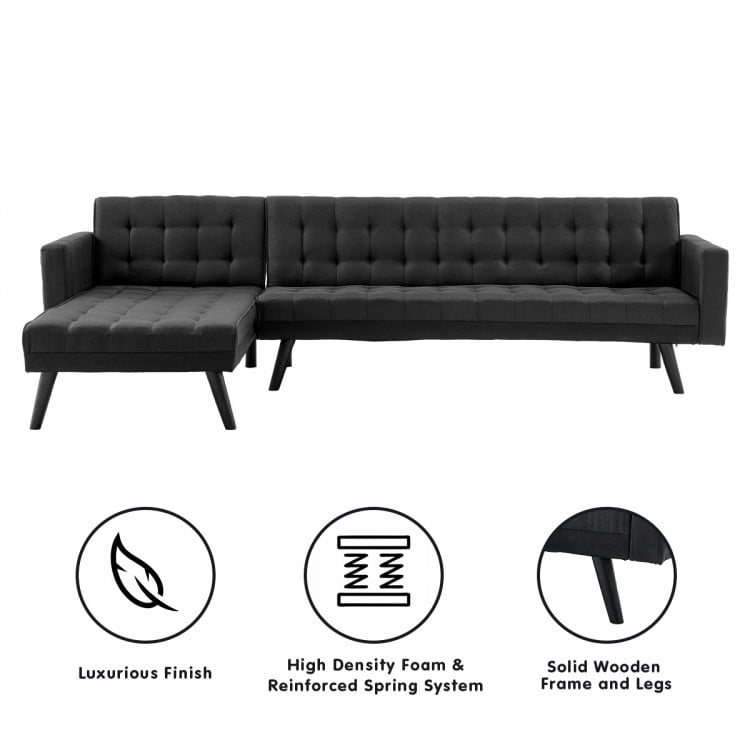 Sarantino 3-Seater Corner Wooden Sofa Bed Lounge Chaise Sofa Black image 4